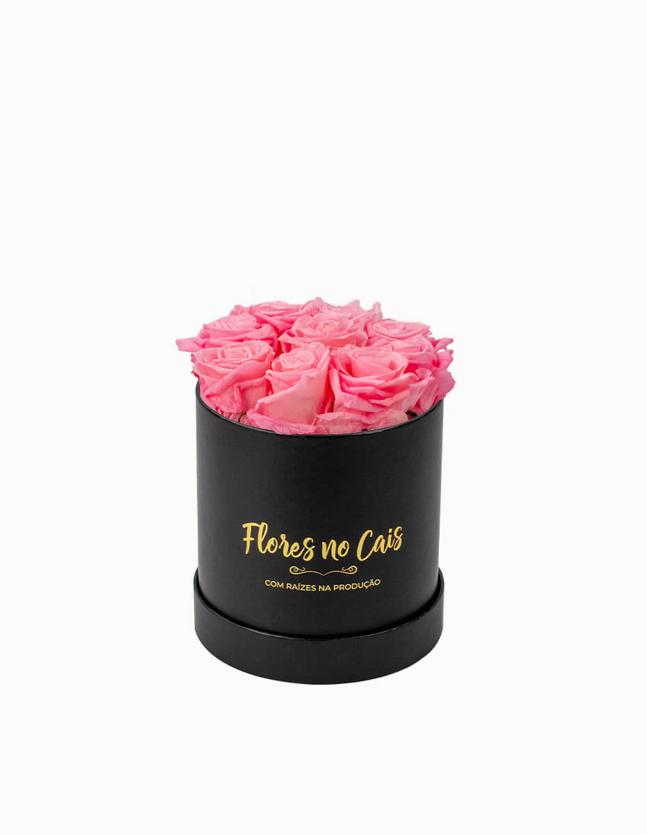 Caixa de Rosas Cor-de-Rosa Preservadas
