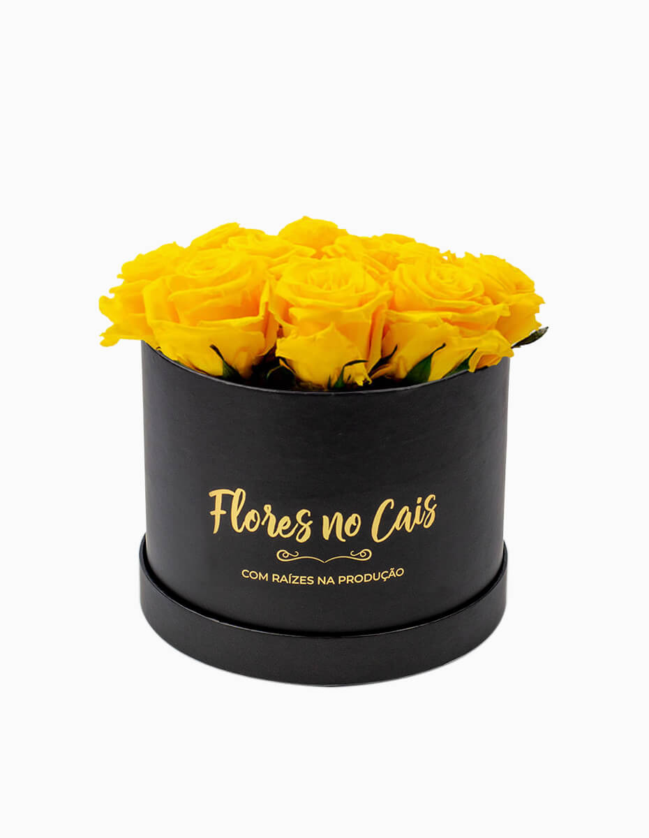Caixa de Rosas Amarelas Preservadas