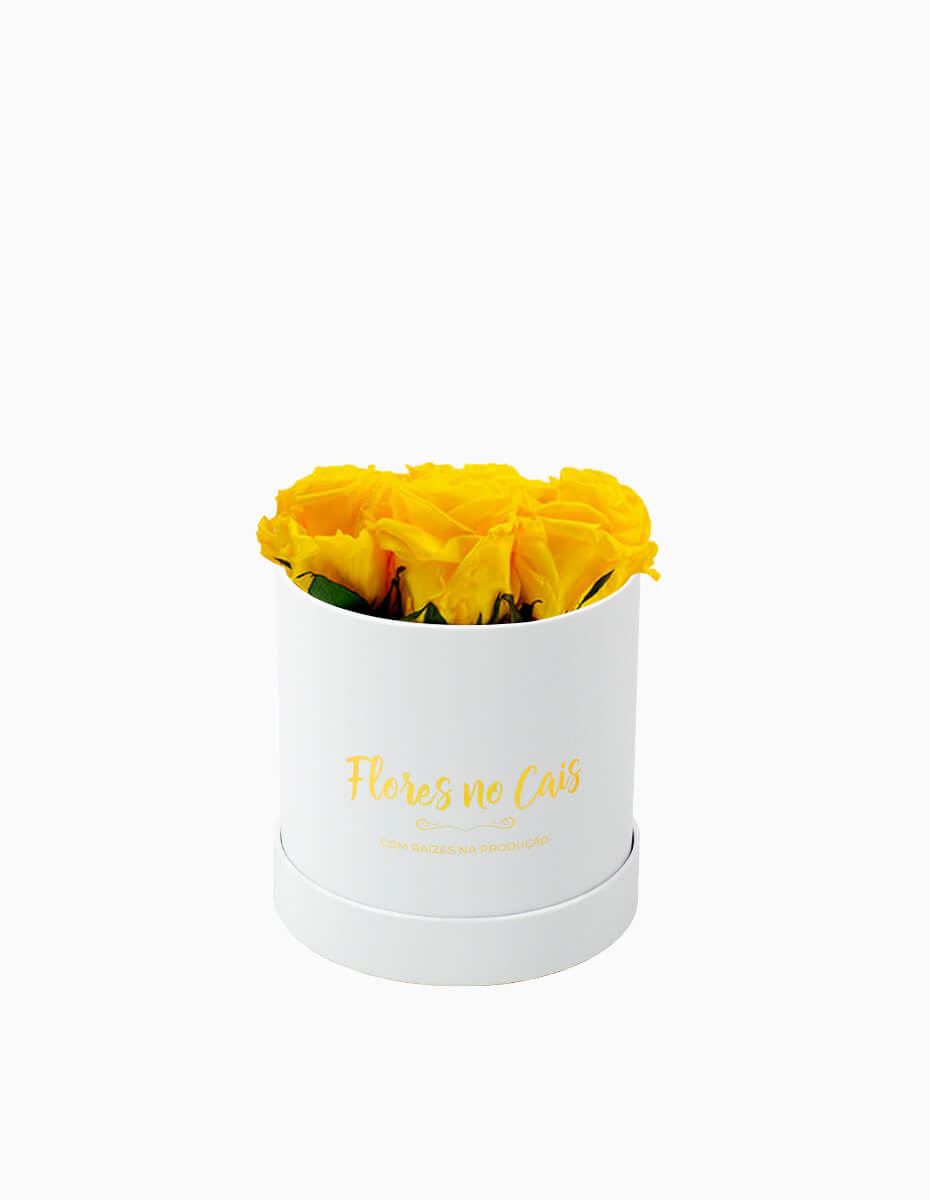 Caixa de Rosas Amarelas Preservadas