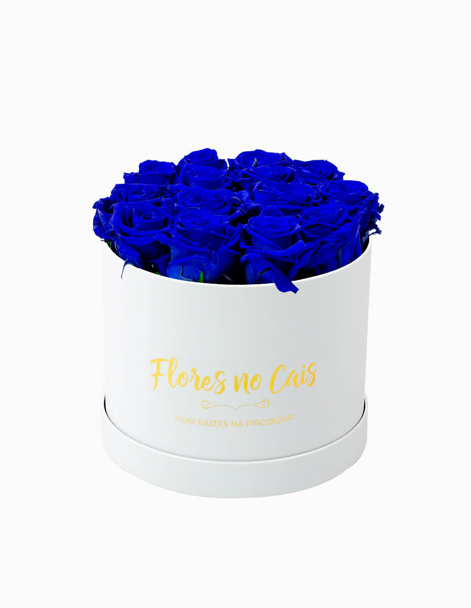 Caixa de Rosas Azuis Preservadas