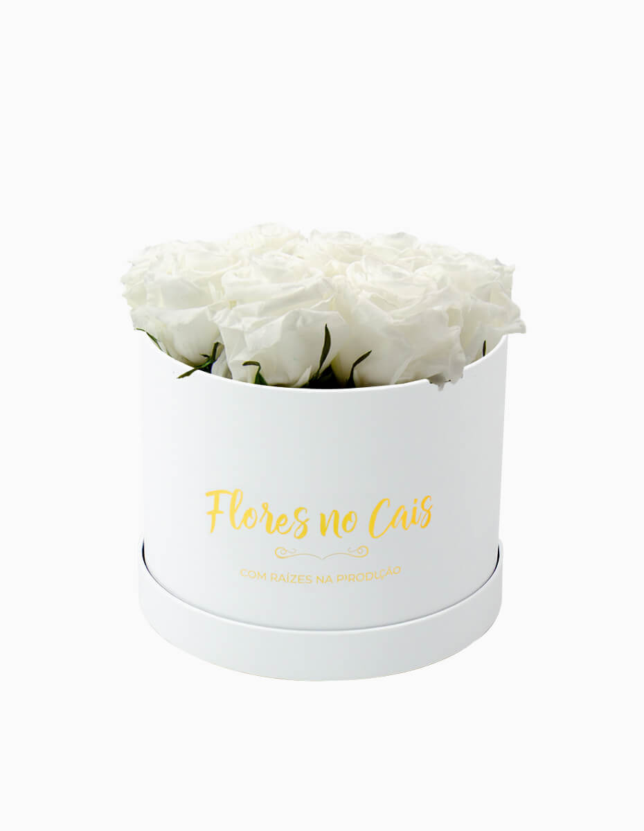 Caixa de Rosas Brancas Preservadas