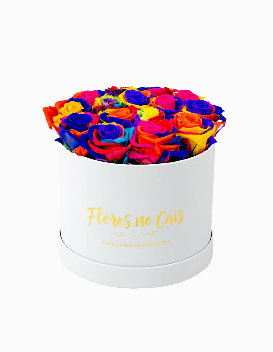 Caixa de Rosas Rainbow Preservadas