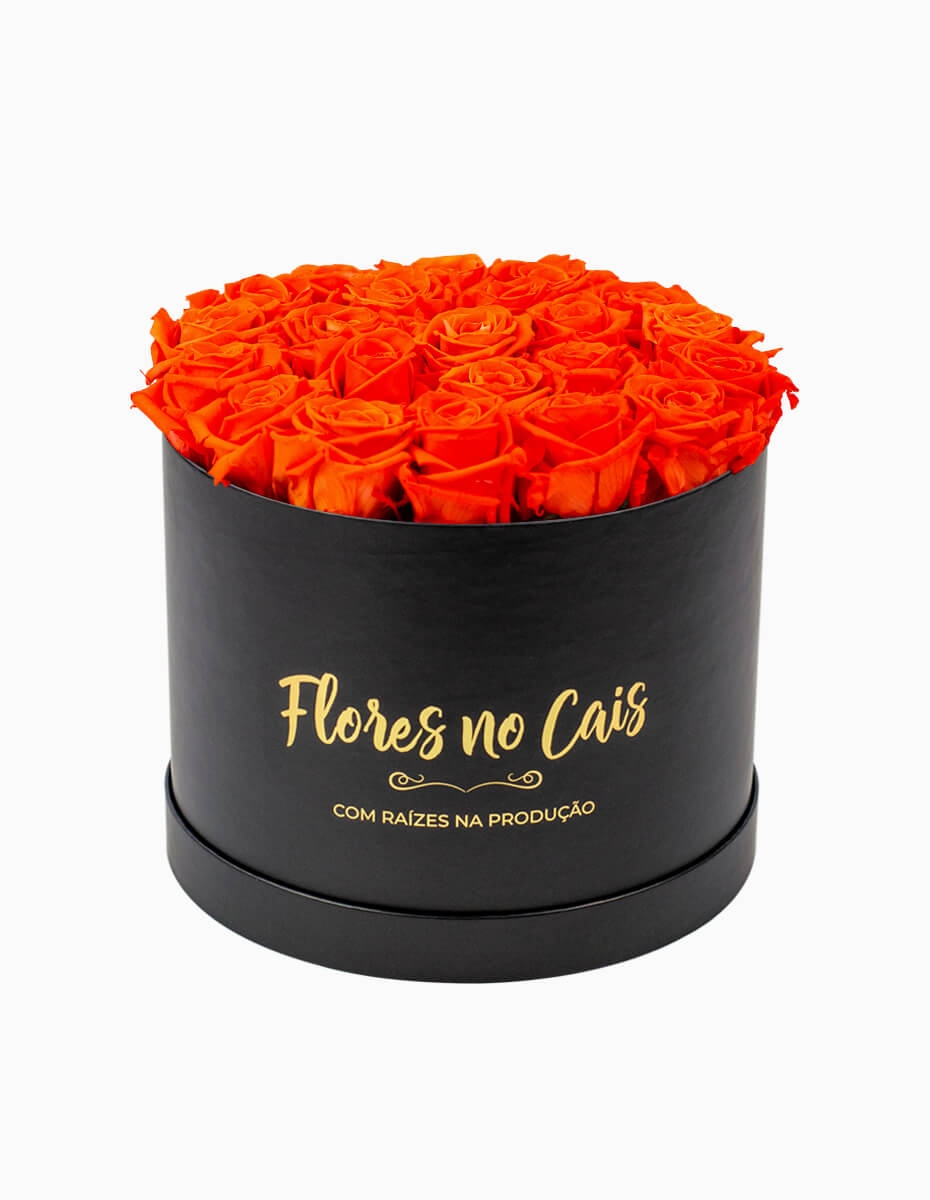 Caixa de Rosas Cor-de-Laranja Preservadas