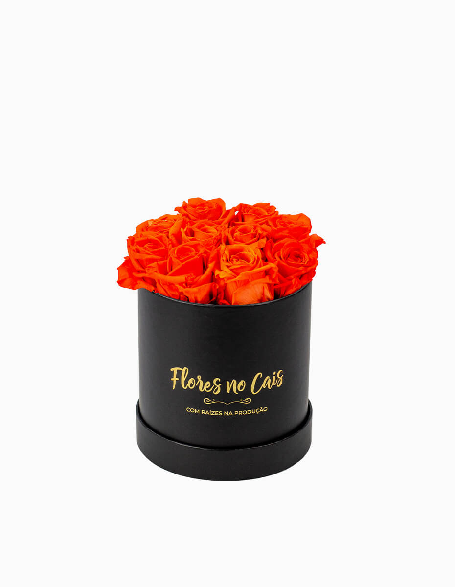 Caixa de Rosas Cor-de-Laranja Preservadas